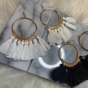 White - Tassel and Hoop Earrings